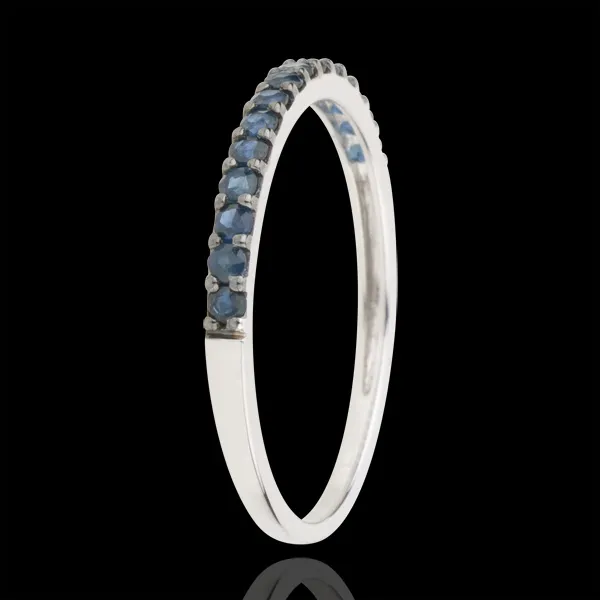 Anillo Aves del Paraíso - una fila - oro blanco 9 quilates y zafiro azul