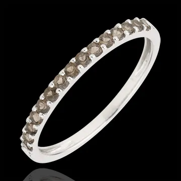 Anillo Aves del Paraíso - una fila - oro blanco 9 quilates y cuarzo ahumado