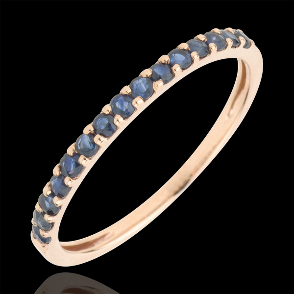 Anillo Aves del Paraíso - una fila - oro rosa 9 quiltates y zafiro azul