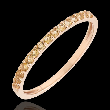 Anillo Aves del Paraíso - una fila - oro rosa 9 quilates y citrina amarilla