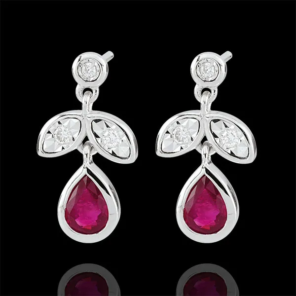 Pendientes Hesmé - oro blanco 9 quilates - rubíes y diamantes