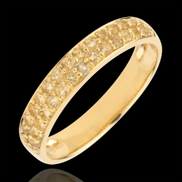 Anillo Aves del Paraíso - dos filas - oro amarillo 9 quilates y citrina amarilla