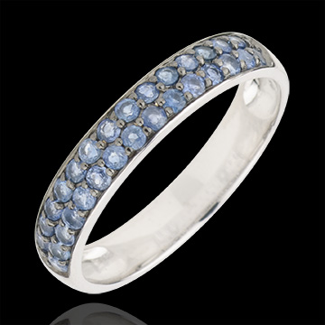 Anillo Aves del Paraíso - dos filas - oro blanco 9 quilates y zafiro azul