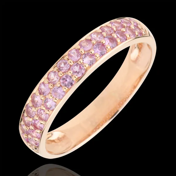 Anillo Aves del Paraíso - dos filas - oro rosa 9 quilates y zafiro rosa