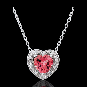 Collar Corazón Encantado - oro blanco 9 quilates - Turmalina rosa