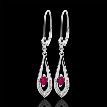 Pendientes Bretaña - oro blanco 9 quilatesrubí