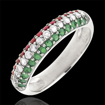 Anillo bandera italiana - oro blanco 9 quilates - diamante y piedras preciosas