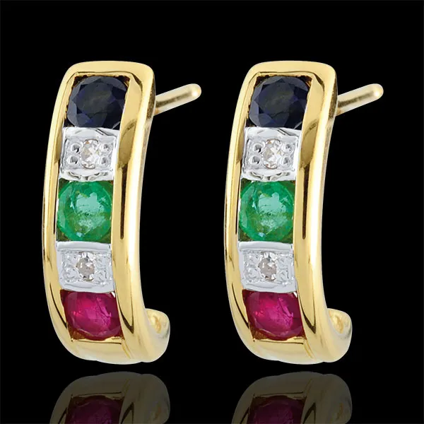 Pendientes Lola - oro amarillo 9 quilates - esmeralda, zafiro, rubíes y diamante