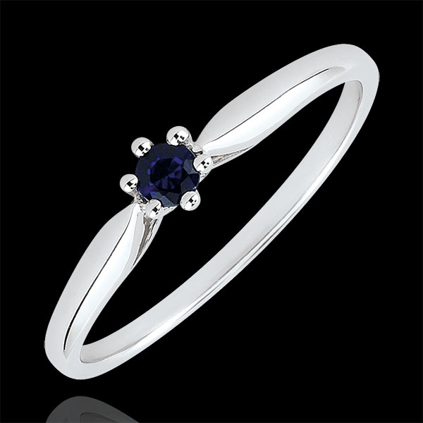 Anillo de compromiso solitario con zafiro 6 garras - zafiro 0.09 quilates - oro blanco 18 quilates