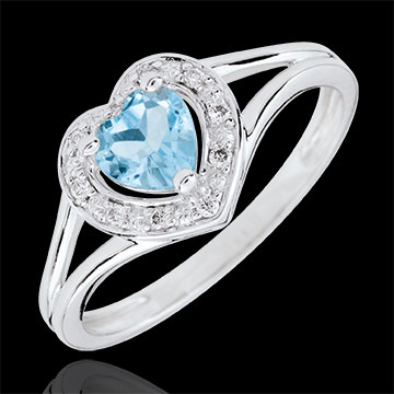 Anillo Corazón Encantado - oro blanco 18 quilates y topacio azul