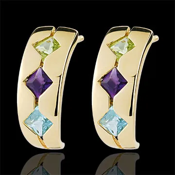 Pendientes Fantasía - oro amarillo 9 quilates - Topacio, amatista, periodoto