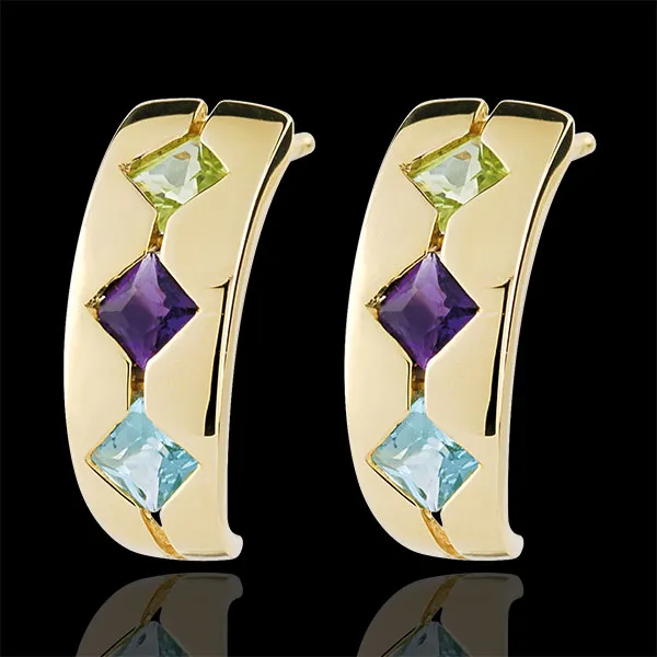 Pendientes Fantasía - oro amarillo 9 quilates - Topacio, amatista, periodoto