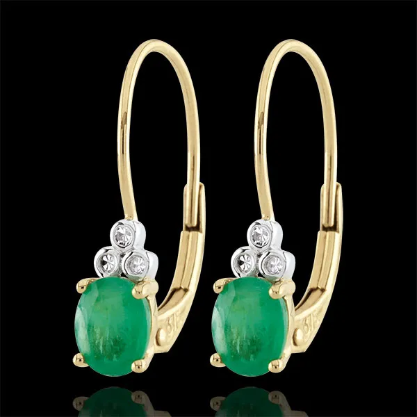 Pendientes Exquisitos - oro amarillo 9 quilates - esmeraldas y diamantes