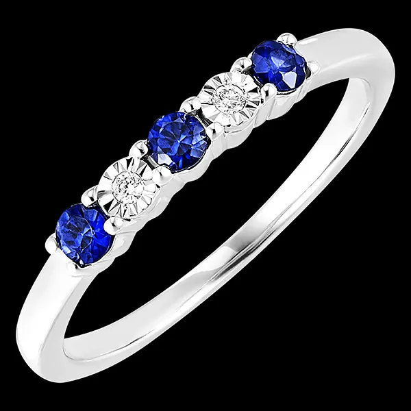 Anillo de bodas Ave del Paraíso - zafiros y diamantes - oro blanco 9 quilates