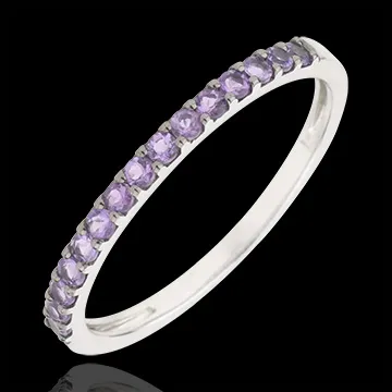 Anillo Aves del Paraíso - una fila - oro blanco 9 quilates y amatista