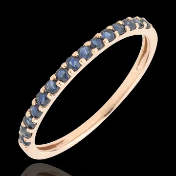 Anillo Aves del Paraíso - una fila - oro rosa 9 quiltates y zafiro azul