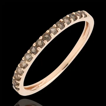 Anillo Aves del Paraíso - una fila - oro rosa 9 quilates y cuarzo ahumado