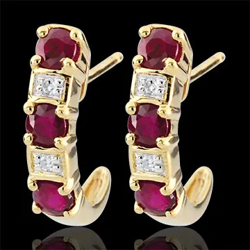 Pendientes de Medio Aro Clarisse - oro amarillo 9 quilates y rubíes