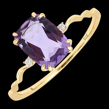 Anillo Vespera – Oro amarillo de 9 quilates, amatista y diamantes sintéticos