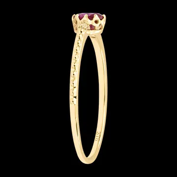 Anillo Sirha – Oro amarillo de 9 quilates, rubí y diamantes sintéticos