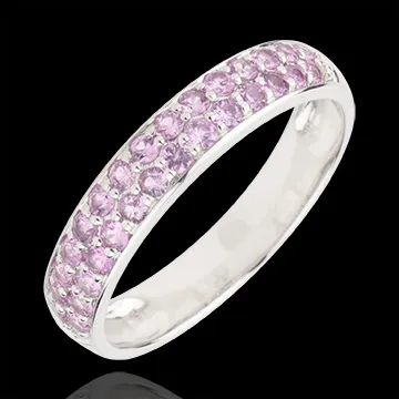 Anillo Aves del Paraíso - dos filas - oro blanco 9 quilates y zafiro rosa