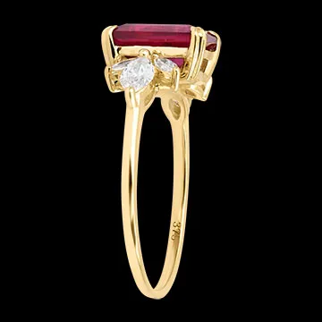 Anillo Ismée – Oro amarillo de 9 quilates, rubí y diamantes sintéticos