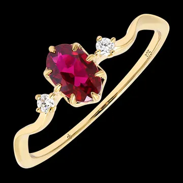 Anillo Rubra – Oro amarillo de 9 quilates con diamantes sintéticos y rubí sintético