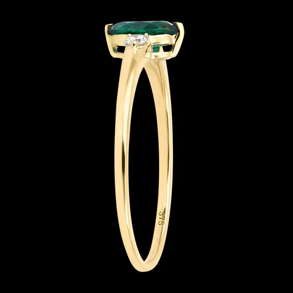 Anillo Nerea – Oro amarillo de 9 quilates, esmeralda y diamantes sintéticos