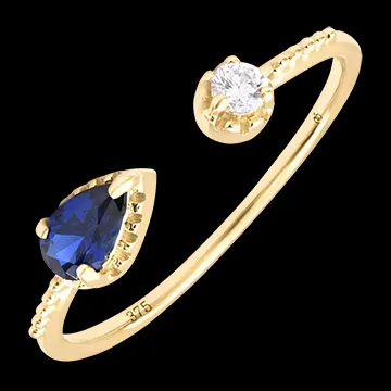 Anillo Echo – Oro amarillo de 9 quilates, zafiro y diamante sintéticos