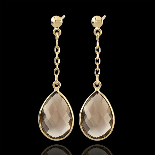 Pendientes Narciso - cuarzo ahumado - oro amarillo 9 quilates