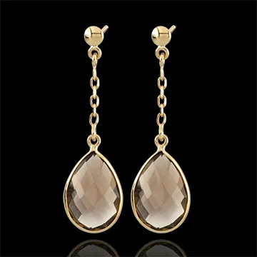 Pendientes Narciso - cuarzo ahumado - oro amarillo 9 quilates