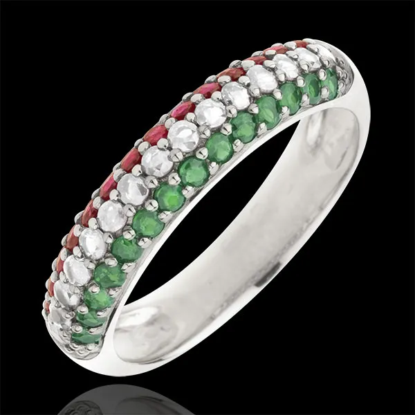 Anillo bandera italiana - oro blanco 9 quilates - diamante y piedras preciosas