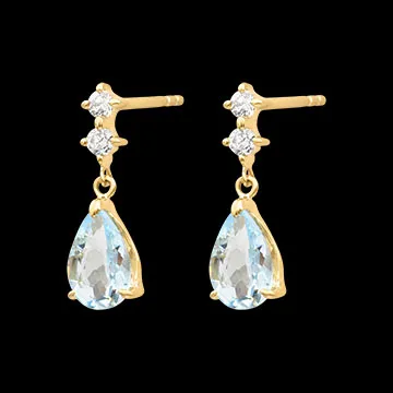 Pendientes colgantes Elvara – Oro amarillo de 9 quilates, aguamarinas y diamantes sintéticos