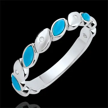 Anillo de matrimonio Felicidad - oro blanco 9 quilates - turquesa y diamantes - 