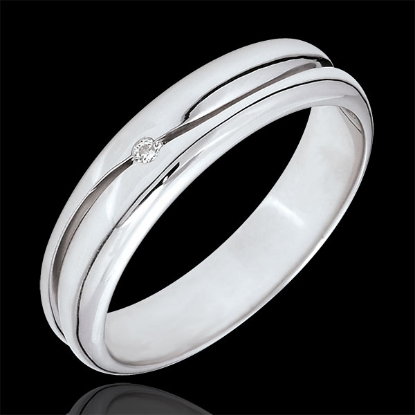 Bague Amour - Alliance homme or blanc 9 carats - diamant 0.022 carat