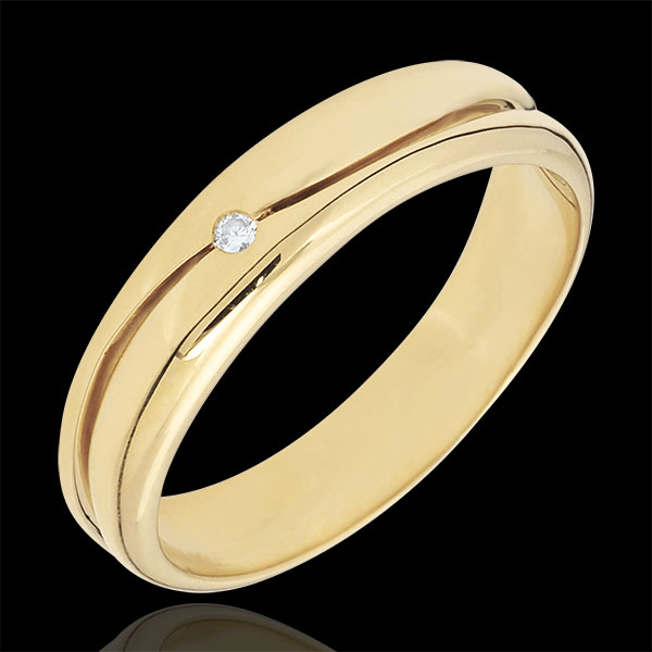 Bague Amour - Alliance homme or jaune 9 carats - diamant 0.022 carat