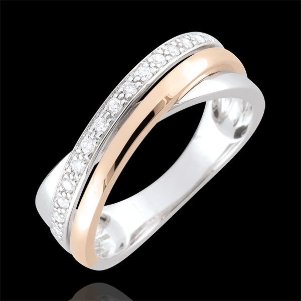 Bague anneaux et diamants - or blanc et or rose 18 carats