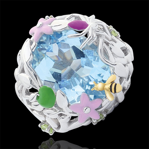 Bague Balade Imaginaire - Paradis bleu - Argent, diamants et pierres fines