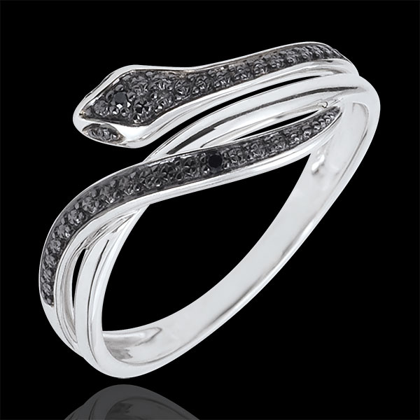 Bague Balade Imaginaire - Serpent Envoutant - or blanc 18 carats et diamants noirs