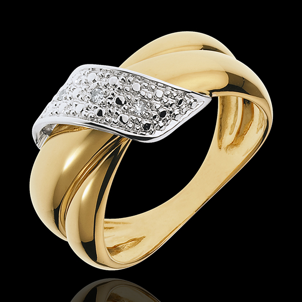 Bague Boucle d'Or pavée - 6 diamants - or blanc et or jaune 18 carats