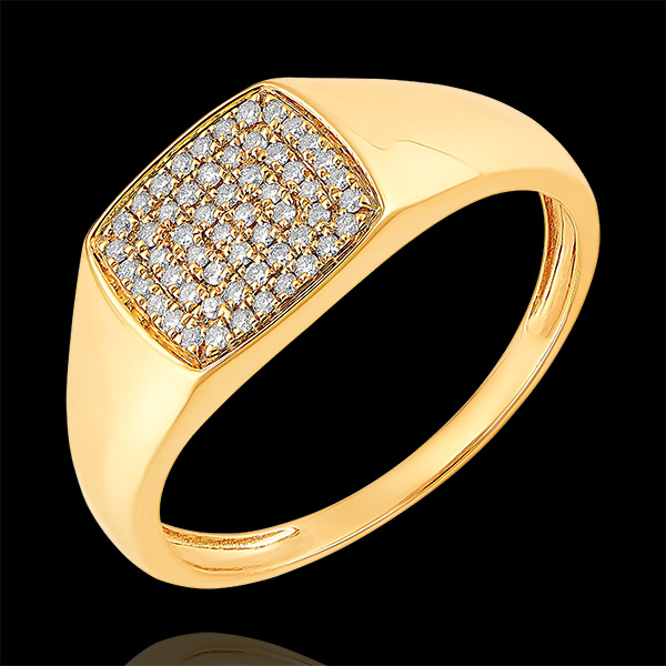 Bague Clair Obscur - Chevalière Énée Diamants - or jaune 9 carats et diamants