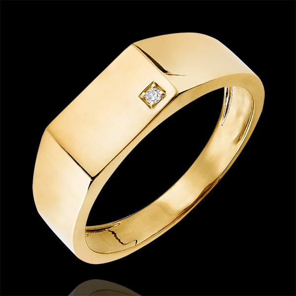 Bague Clair Obscur - Chevalière Hector - or jaune 9 carats et diamant