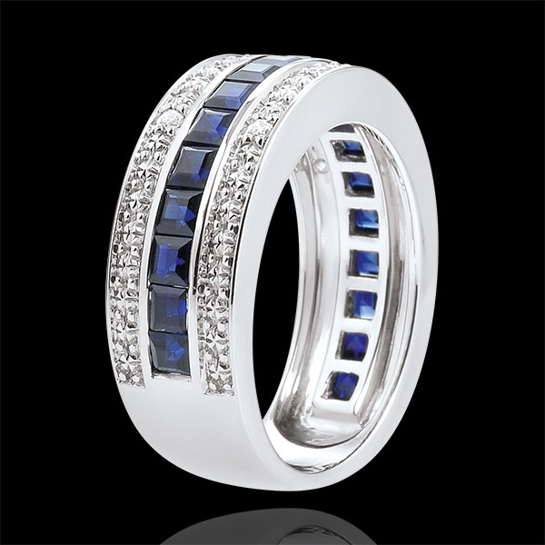 Bague Constellation - Zodiaque - saphirs bleus et diamants - or blanc 18 carats