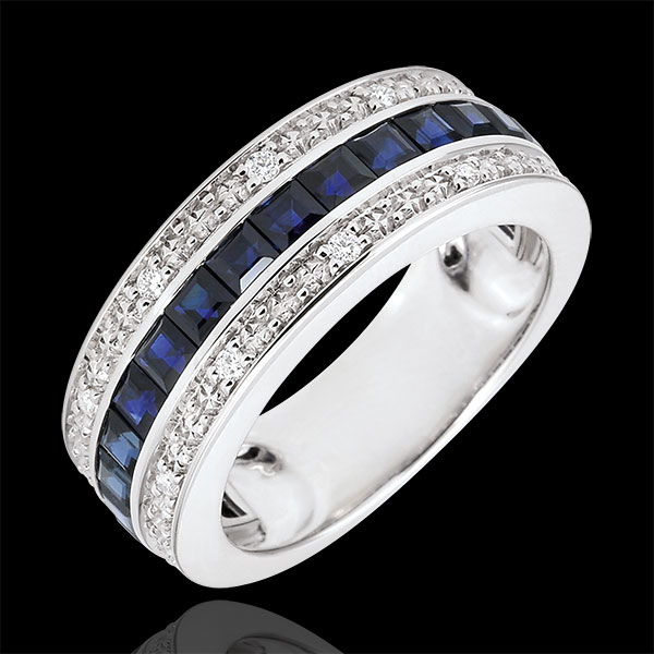 Bague Constellation - Zodiaque - saphirs bleus et diamants - or blanc 9 carats
