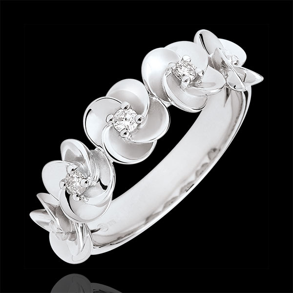Bague Éclosion - Couronne de Roses - or blanc 9 carats et diamants