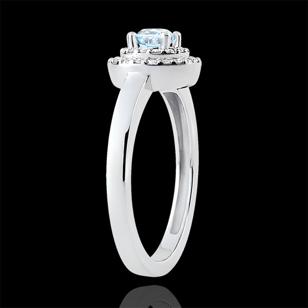Bague de Fiançailles Destinée - Double halo - aigue-marine 0.23 carat et diamants - or blanc 18 carats