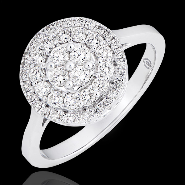 Bague de fiançailles Destinée - Double halo cabochon - Or blanc 18 carats et diamants