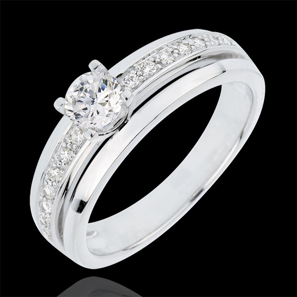 Bague de Fiançailles Solitaire Destinée - Ma Reine - grand modèle - or blanc 18 carats - diamant 0.33 carat