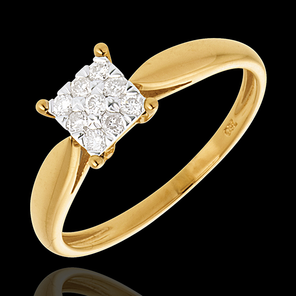 Bague roseau or jaune 18 carats dé pavée - 9 diamants