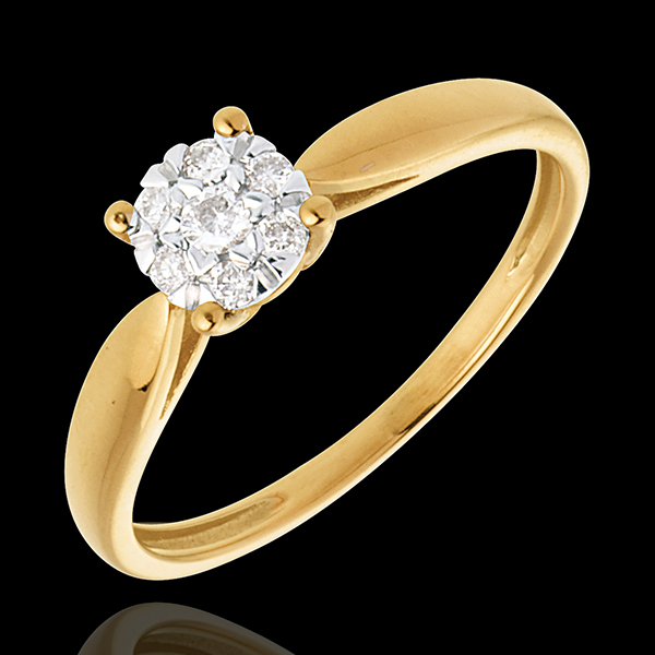Bague roseau or jaune 18 carats sphère pavée - 7 diamants